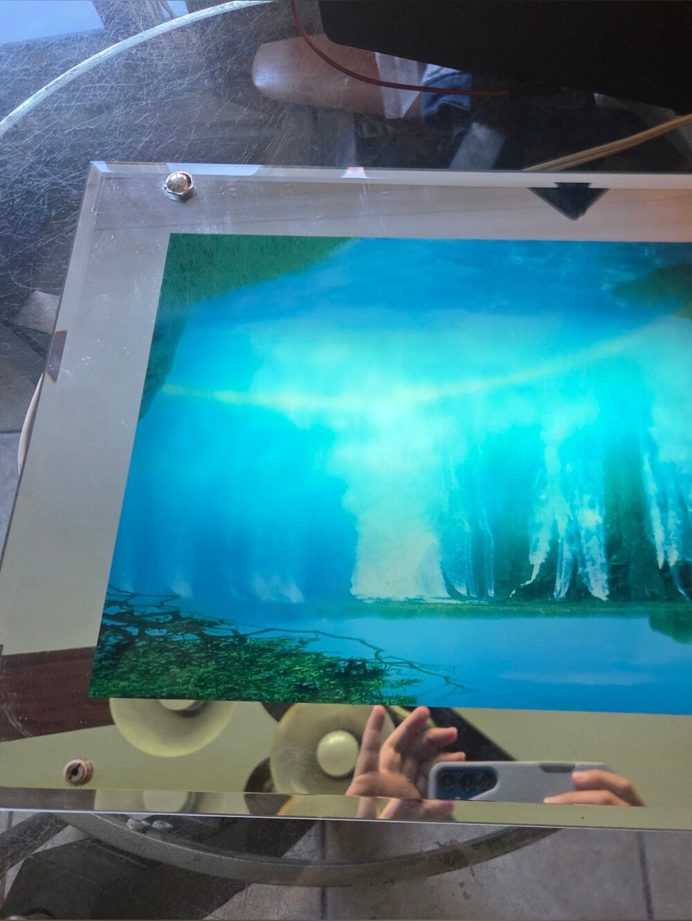 Vintage lighted motion waterfall mirror picture